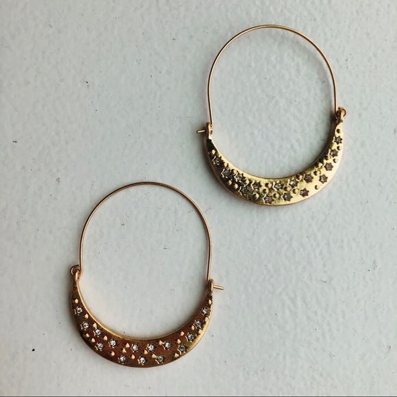 Anthro Crescent Moon Embellished Hoops - Picture 2 of 3